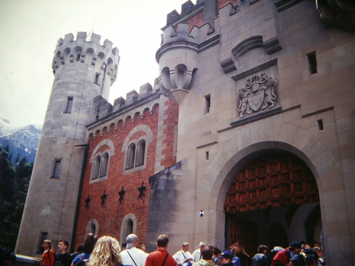 Visitors at the Neuschwanstein gatehouse waiting for a timed guided tour on a Neuschwanstein castle tour from Munich, Bavaria