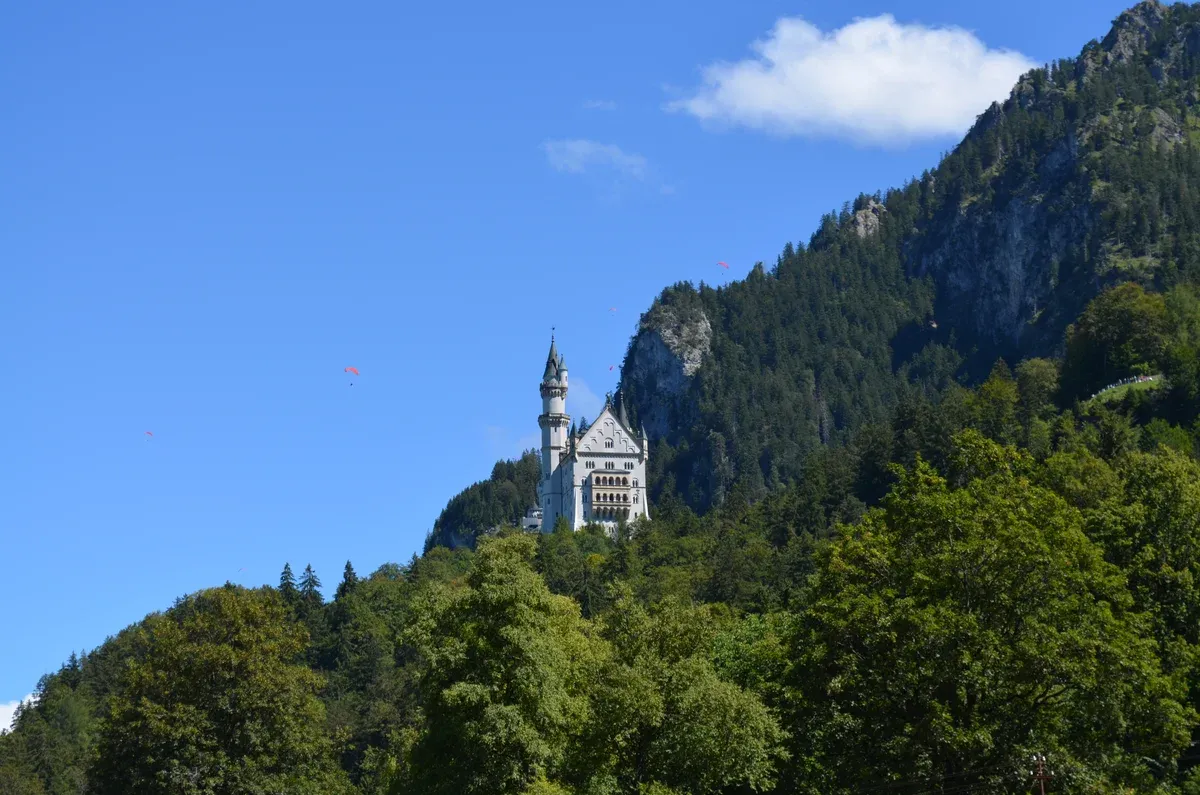 Neuschwanstein Castle seen from the approach below on a Neuschwanstein castle tour from Munich, Bavaria